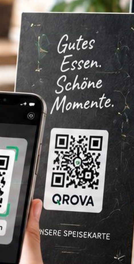 Tischaufsteller mit QROVA-QR-Code zur digitalen Speisekarte